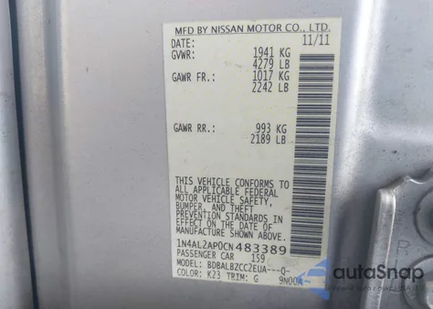 2012 Nissan Altima 2.5 S from USA, damaged, VIN 1N4AL2AP0CN483389